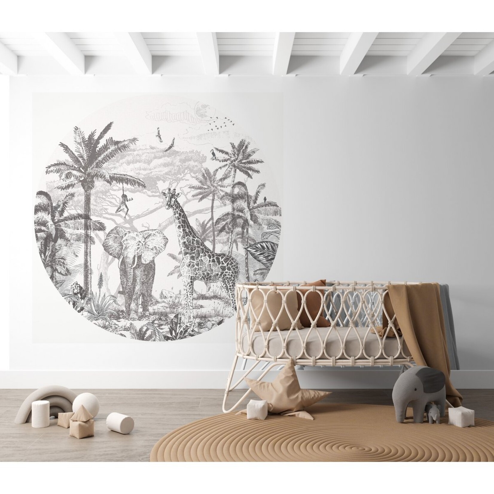 ELLIE Studio Zelfklevende behangcirkel met Jungle thema | zwart wit