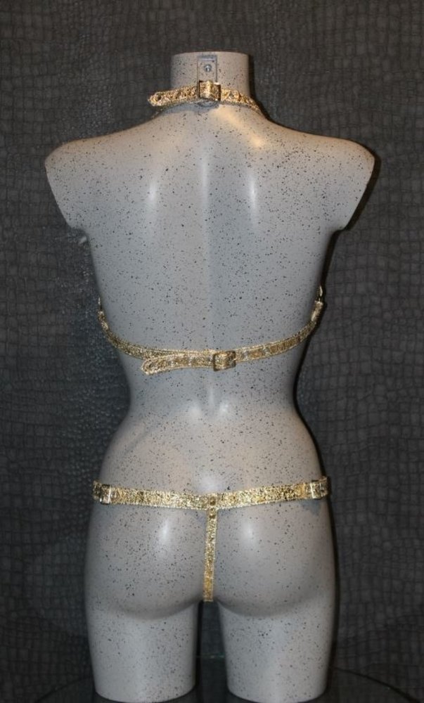 Bizonder Leren String met Veren Goud