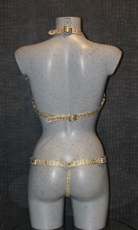 Bizonder Leren String met Veren Goud