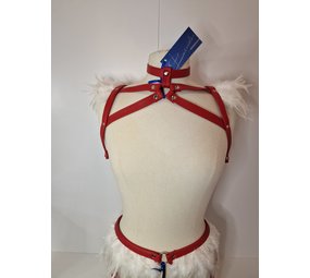 Bizonder Harnas Rood met Witte Veren Bizonder Harnas Rood met Witte Veren