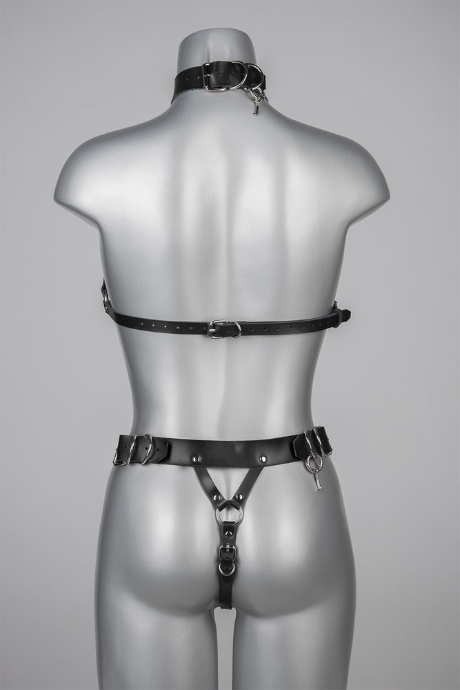 VoyeurX Leren String Lock Zwart