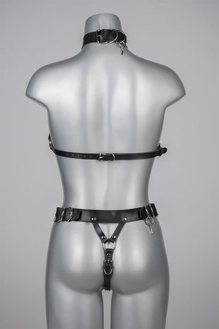 VoyeurX Leren String Lock Zwart