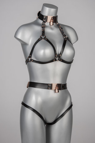 VoyeurX Leren Ouvert Slip Lock Rose Goud