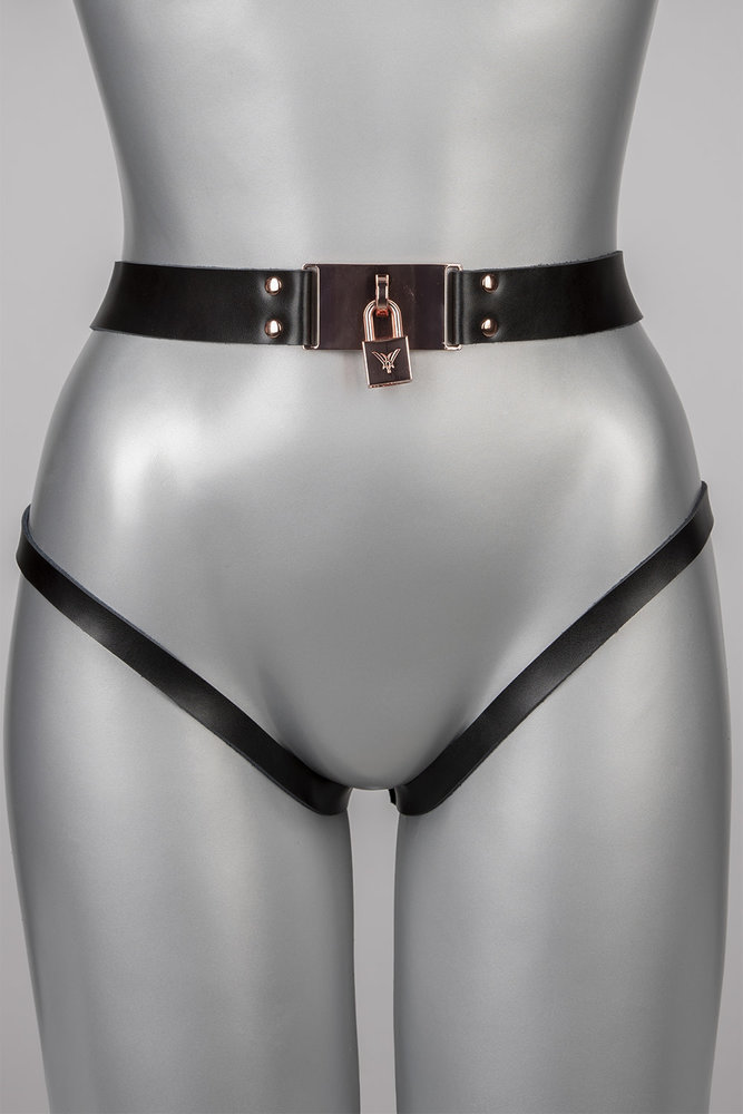 VoyeurX Leren Ouvert Slip Lock Rose Goud