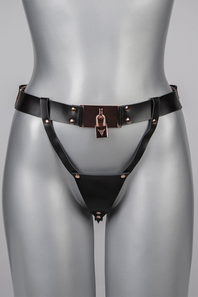 VoyeurX Leren String Lock Rose Goud