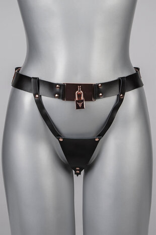 VoyeurX Leren String Lock Rose Goud