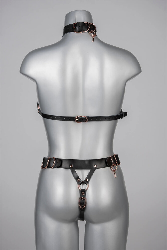 VoyeurX Leren String Lock Rose Goud