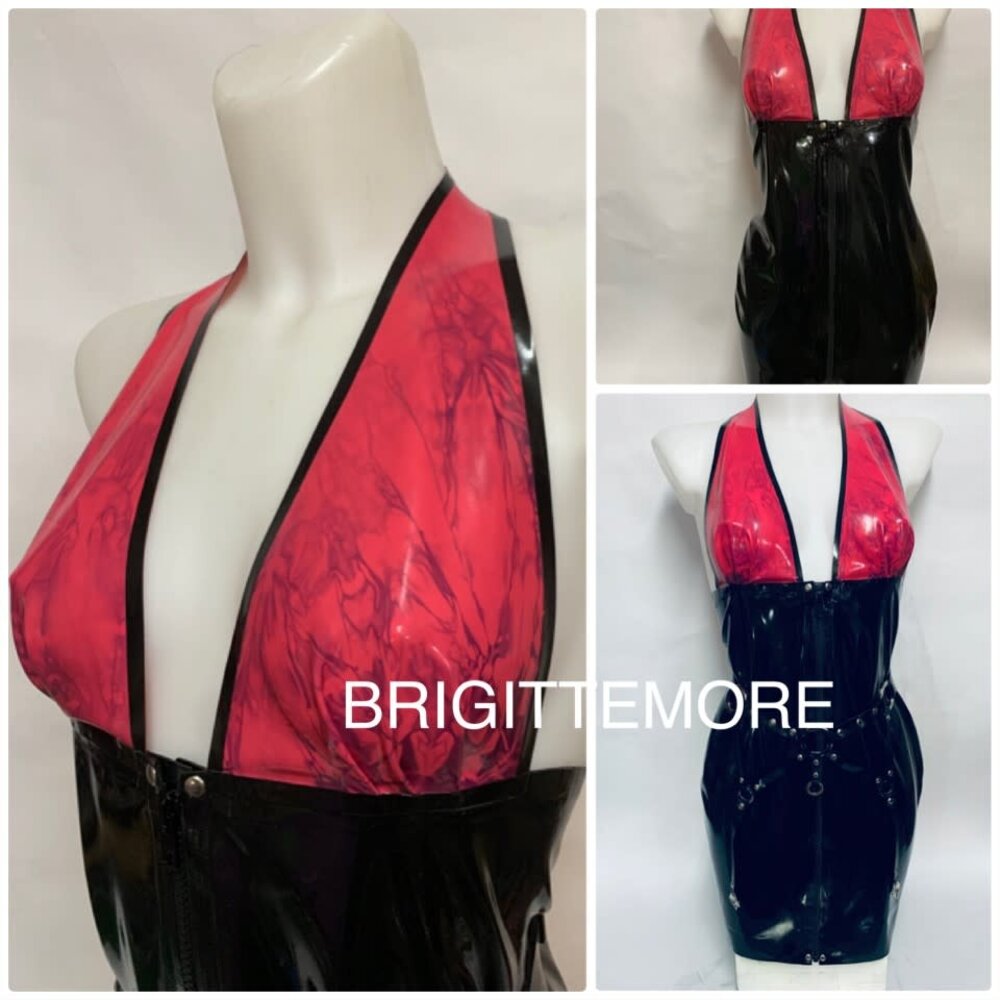 Lovely Latex by Brigitte More Halter Jurk met Roze Design Latex - L