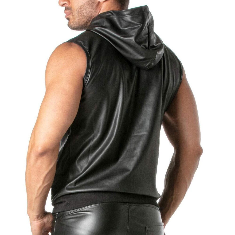 TOF Paris PU Leren Mouwloze Hoodie TOF Paris PU Leren Mouwloze Hoodie