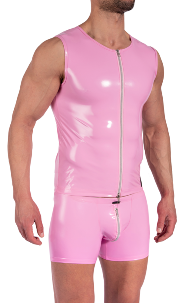Manstore Lak Vest met Rits Roze M2373
