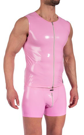 Manstore Lak Vest met Rits Roze M2373