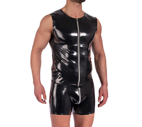 Manstore Lak Vest met Rits Zwart M2373
