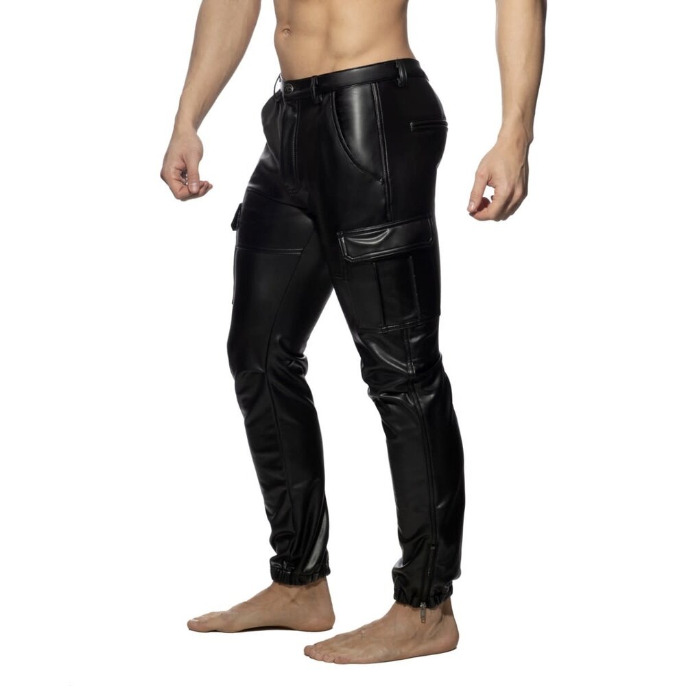 Addicted Imitatie Leren Cargo Pants Zwart ADF195