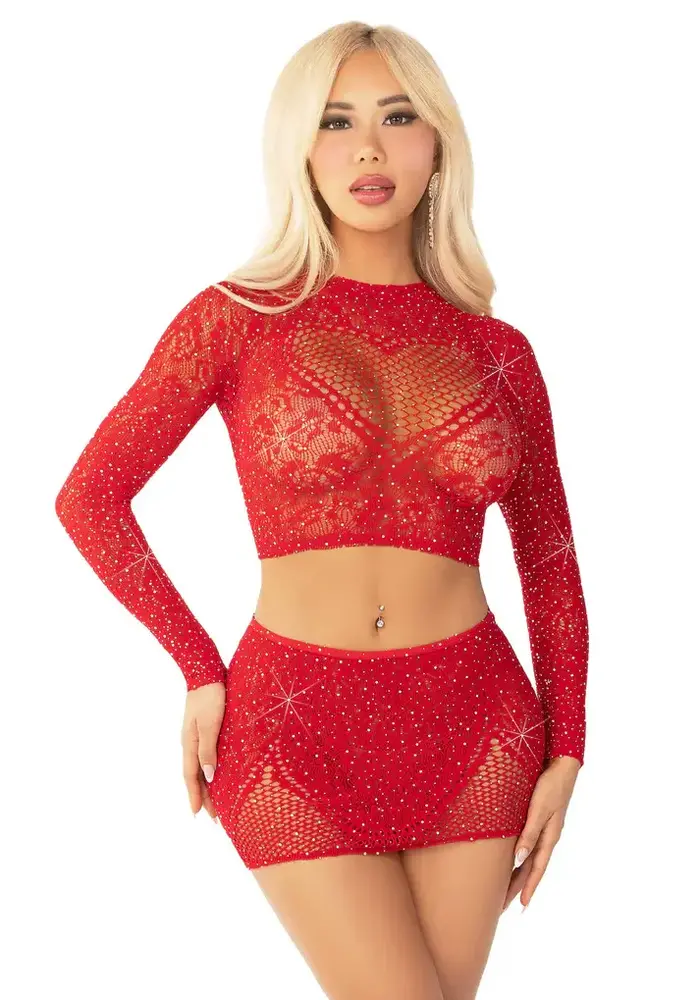 Leg Avenue Crop Top en Rokje Rood - one size Leg Avenue Crop Top en Rokje Rood - one size