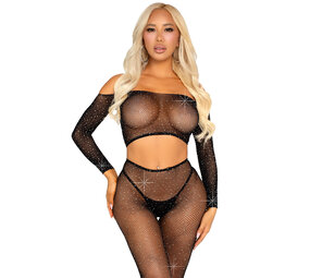 Leg Avenue Fishnet Croptop en Legging met Strass - One size Leg Avenue Fishnet Croptop en Legging met Strass - One size