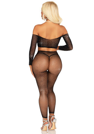 Leg Avenue Fishnet Croptop en Legging met Strass - One size