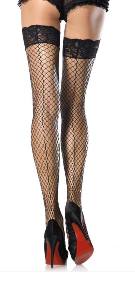 Leg Avenue Fishnet Hold Ups met Naad - one size