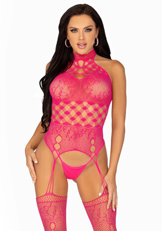 Leg Avenue Copy of Bodystocking Zwart met Hoge Hals en Halter-Suspender