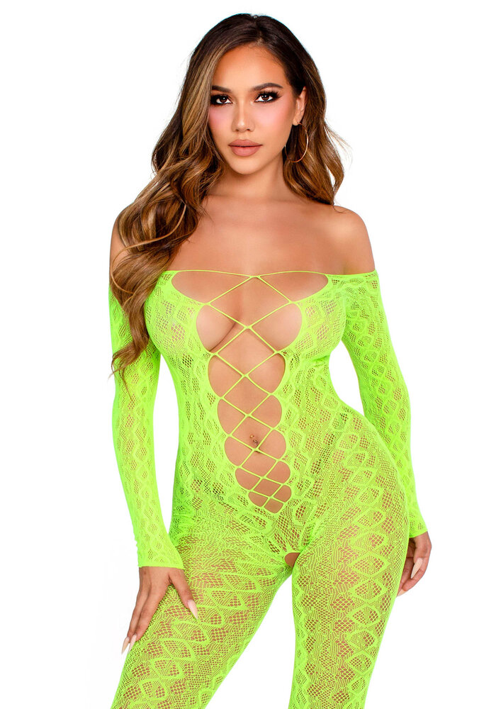 Leg Avenue Open Kruis Bodystocking zonder Voeten - Neon geel - one size