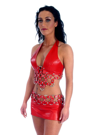 Bizonder Leren Rok met Ringenband R78 Rood Bizonder Leren Rok met Ringenband R78 Rood