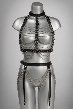 VoyeurX Leren jarretel met Rose Gouden kettingen Fascinate