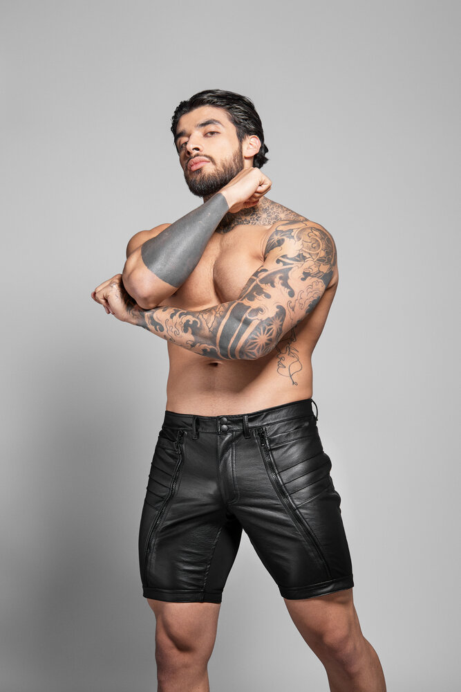 ROK Biker Imitatie Leren Short Zwart