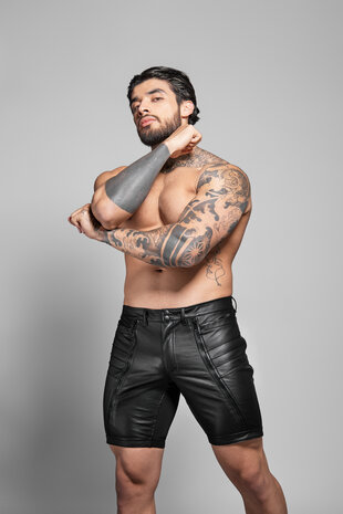 ROK Biker Imitatie Leren Short Zwart