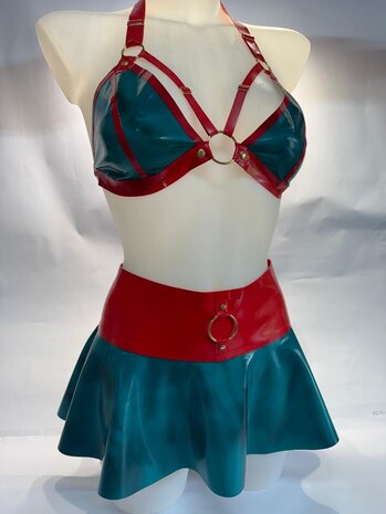 Lovely Latex by Brigitte More Latex Rokje  Rood/Turquise Design - L/XL
