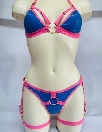 Lovely Latex by Brigitte More Bikini top Blauw/ Roze M/L - XL