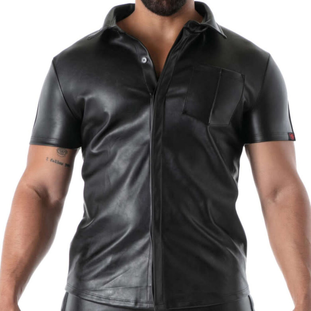 TOF Paris Imitatie Leren Korte Mouw Blouse