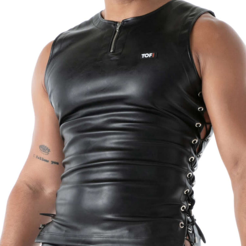 TOF Paris Imitatie Leren Laced detail Tanktop TOF Paris Imitatie Leren Laced detail Tanktop