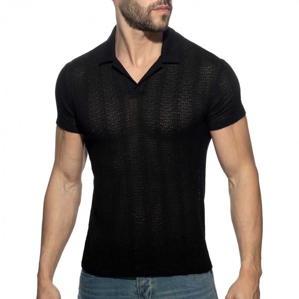 Chevron Polo Shirt Zwart ADF1435 Chevron Polo Shirt Zwart ADF1435