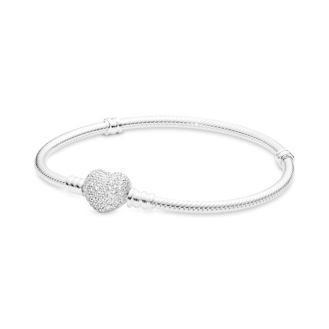 Pandora Silver bracelet with heart-shaped clasp and cubic zirconia 590727CZ