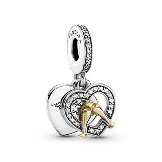 Pandora Celebration glasses and heart sterling silver and 14k gold dangle with clear cubic zirconia 799322C01