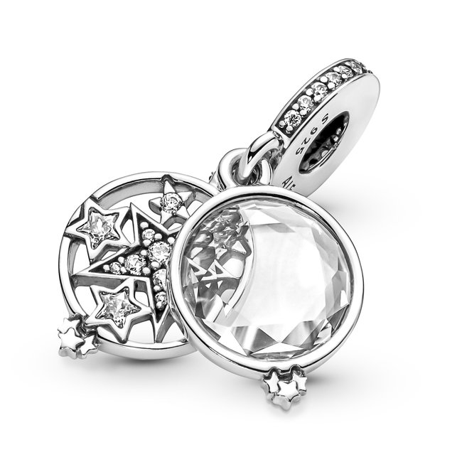 Pandora Star sterling silver double dangle with clear cubic zirconia 799640C01