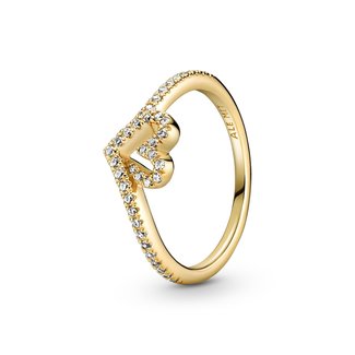 Pandora Heart and wishbone 14k gold-plated ring with clear cubic zirconia 169302C01