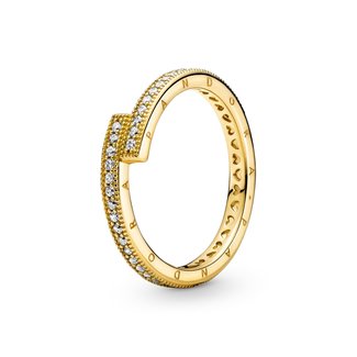 Pandora logo 14k gold-plated ring with clear cubic zirconia 169491C01