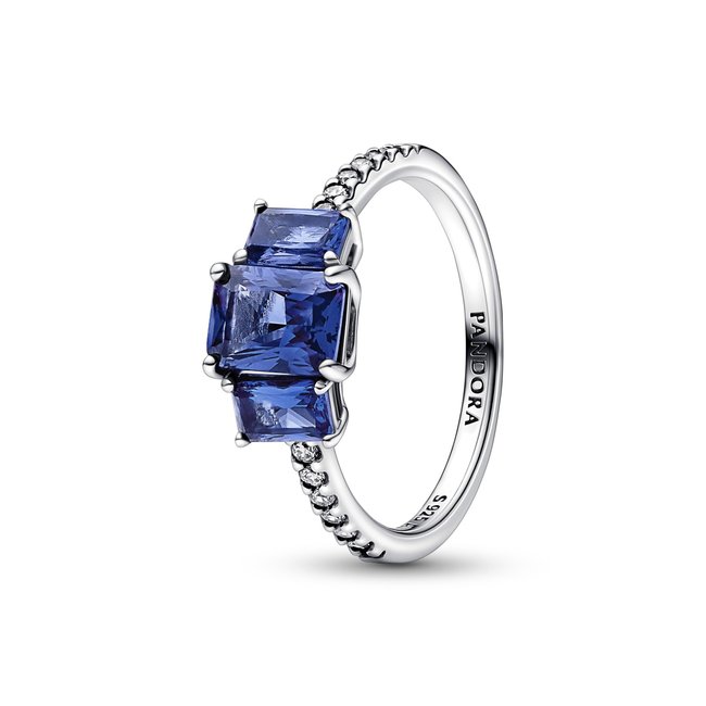 Pandora Blue Rectangular Three Stone Sparkling Ring 192389C01