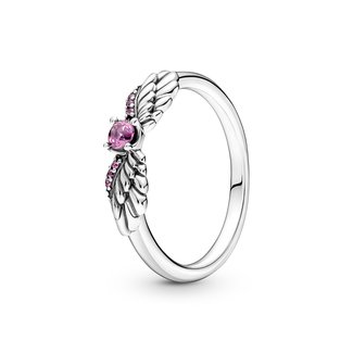 Pandora Angel wing sterling silver ring with phlox pink crystal 198500C02