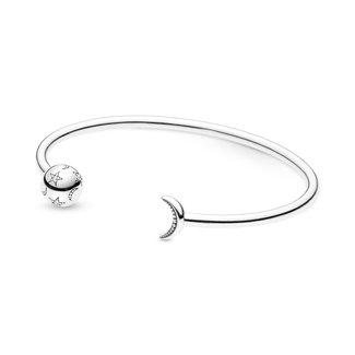 Pandora Moon and star sterling silver open bangle 599120C01