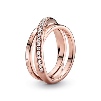 Pandora logo 14k rose gold-plated ring with clear cubic zirconia 189057C01