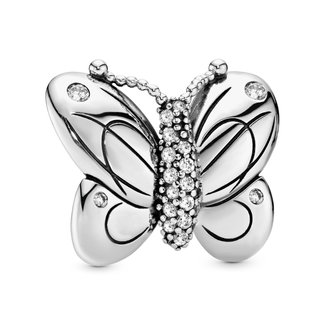 Pandora Oversized butterfly charm in sterling silver with 4 flush-set and 21 bead-set clear cubic zirconia and silicone grip 797880CZ