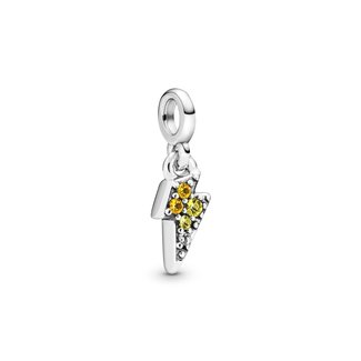 Pandora Lightning bolt sterling silver dangle charm with blazing yellow, golden orange crystal and clear cubic zirconia 798374NBYMX
