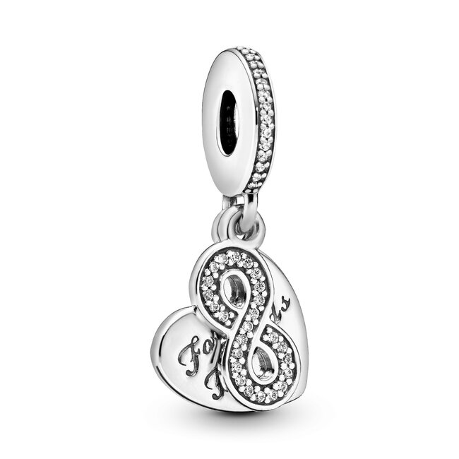 Pandora Forever friends heart silver dangle with clear cubic zirconia