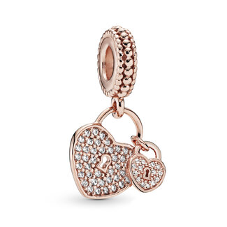 Pandora 14k Rose gold-plated heart padlock dangle with clear cubic zirconia