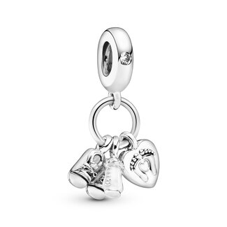 Pandora Shoes, baby bottle and heart silver dangle with clear cubic zirconia and white enamel