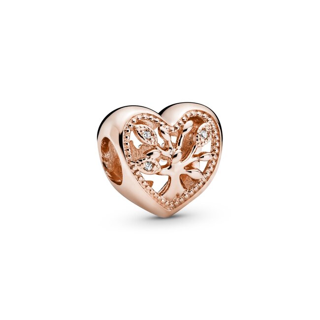 Pandora Family tree heart 14k rose gold-plated charm with clear cubic zirconia