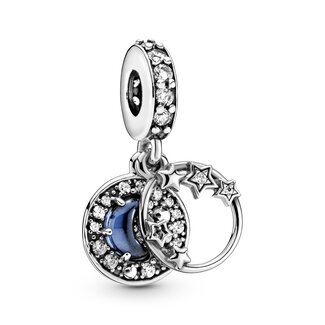 Pandora Star and moon sterling silver dangle with skylight blue crystal and clear cubic zirconia