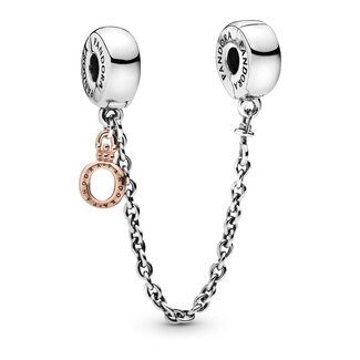 Pandora Crown O sterling silver and Pandora Rose safety chain with silicone grip Lengte : 50 mm