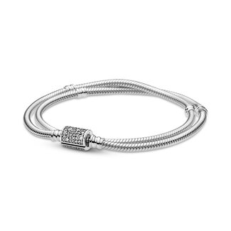 Pandora Double snake chain sterling silver bracelet with barrel clasp with clear cubic zirconia Lengte : 20 cm